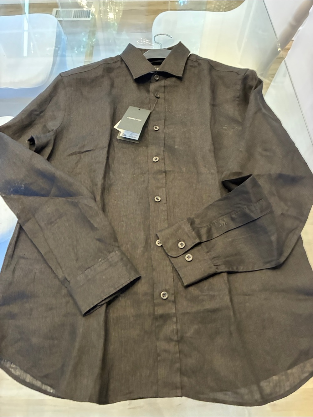 Massimo Dutti Men's Dark Brown Long-Sleeve Button-Down Shirt